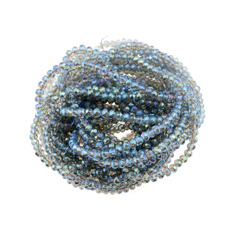 Rondellen Glasperlen 3mm facettiert blau regenbogen/ 40 Stück
