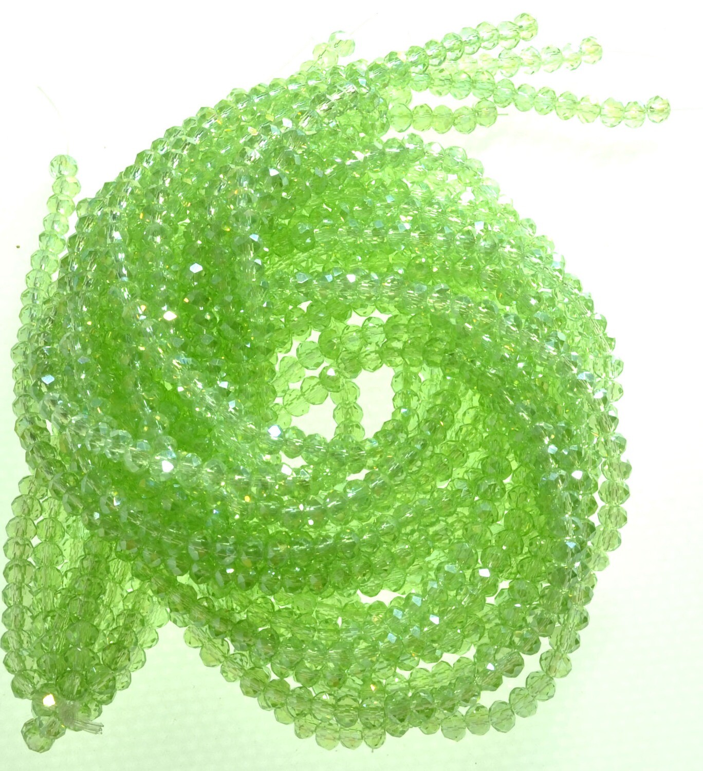 Rondellen Glasperlen 3mm facettiert transparent hell grün regenbogen/ 40 Stück