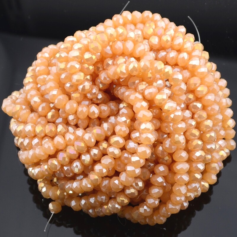 Rondellen Glasperlen 4mm facettiert apricot opak regenbogen/ 40 Stück