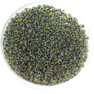 Japanische Rocailles Toho  rund Nr.11 inside color rainbow topaz jet lined 2,1mm / 16g