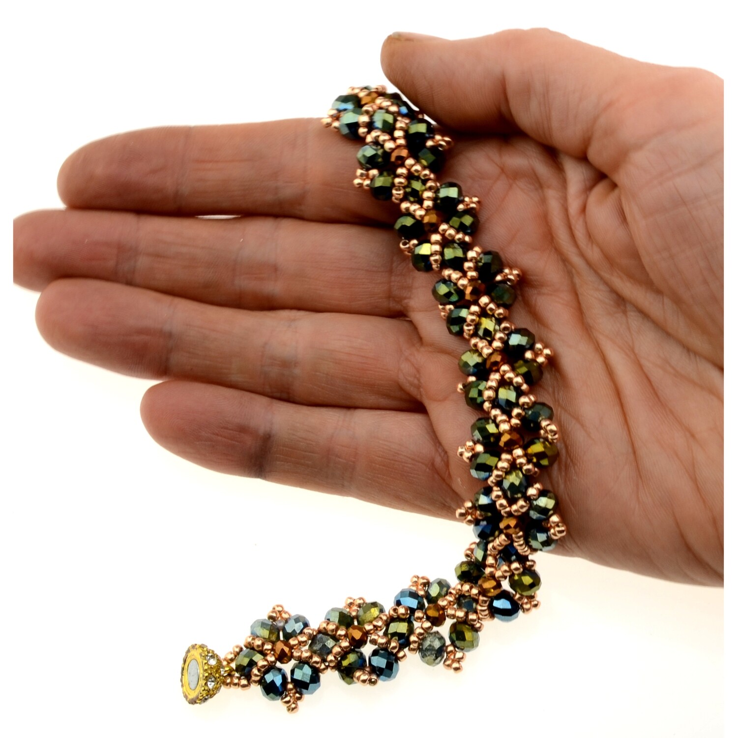 Armband silberfarben filigran hochwertige Perlen blau-grün-gold