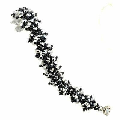 Armband silberfarben filigran hochwertige Perlen silber-schwarz