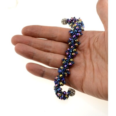 Armband silberfarben filigran hochwertige Perlen blau-lila-gold