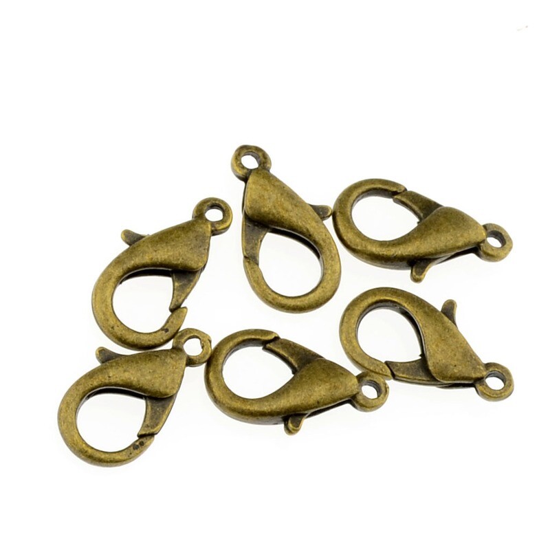 6x Karabinerverschluss Schmuck  messing 10x15mm