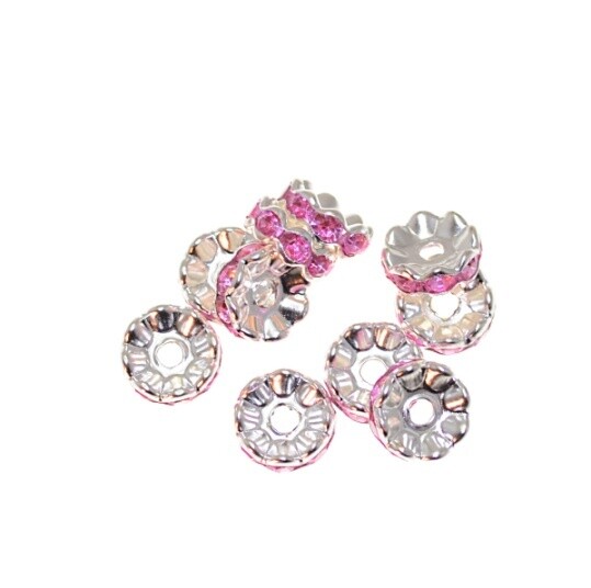 10mm Strassrondelle – silberfarben / h.rose/ 10 Stück
