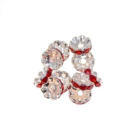 10mm Strassrondelle – silberfarben /rot / 10 Stück