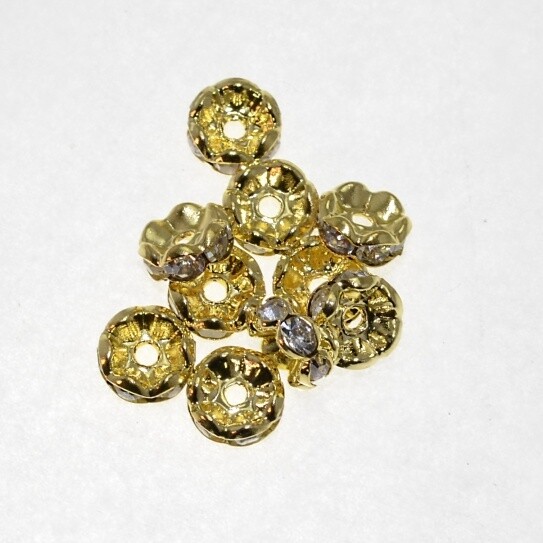8mm Strassrondelle - goldfarbig /crystal / 10 Stück