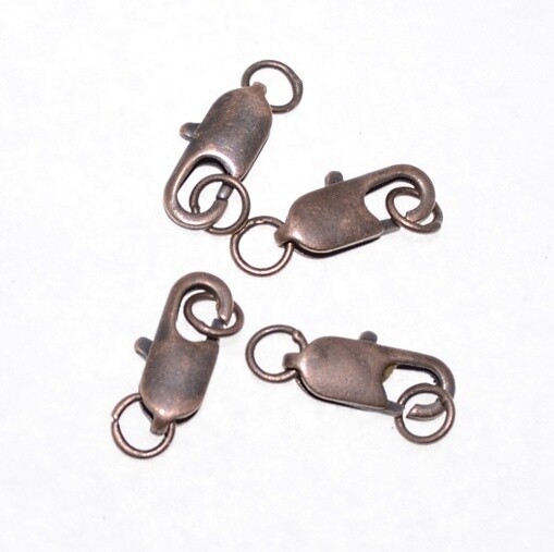 4x Karabinerverschluss Schmuck  kupfer 5x15mm mit Ring