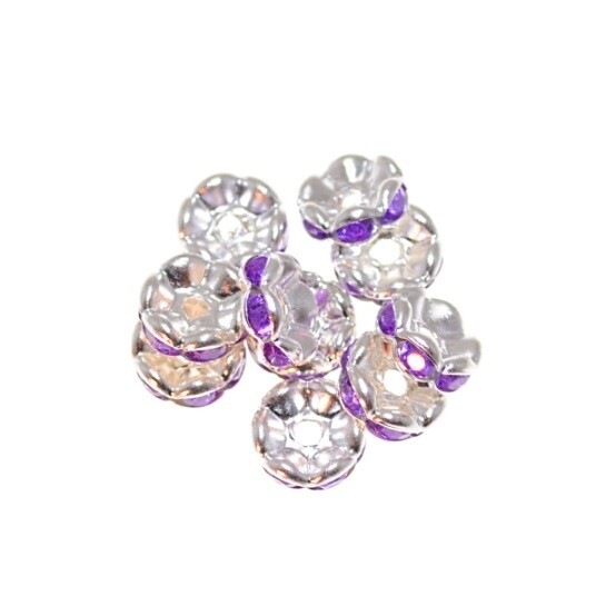 8mm Strassrondelle - silberfarbig / lila / 10 Stück