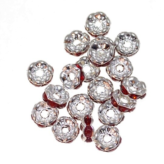 6mm Strassrondelle - silberfarbig /granat / 20 Stück