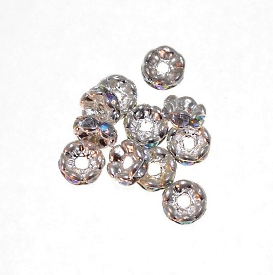Strass-Rondelle 8 mm silberfarben mit Crystal-AB-Schimmer im Set mit 8 Stück – perfekt zum Schmuck selber machen