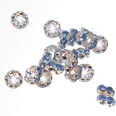  Silberfarbene Strass-Rondelle mit hellblauen Kristallen, 6 mm – 20 Stück für DIY-Schmuck