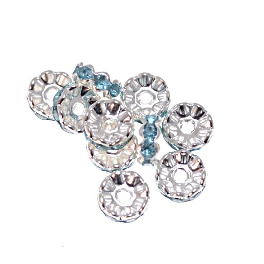 10mm Strassrondelle – silberfarben /blau/ 10 Stück