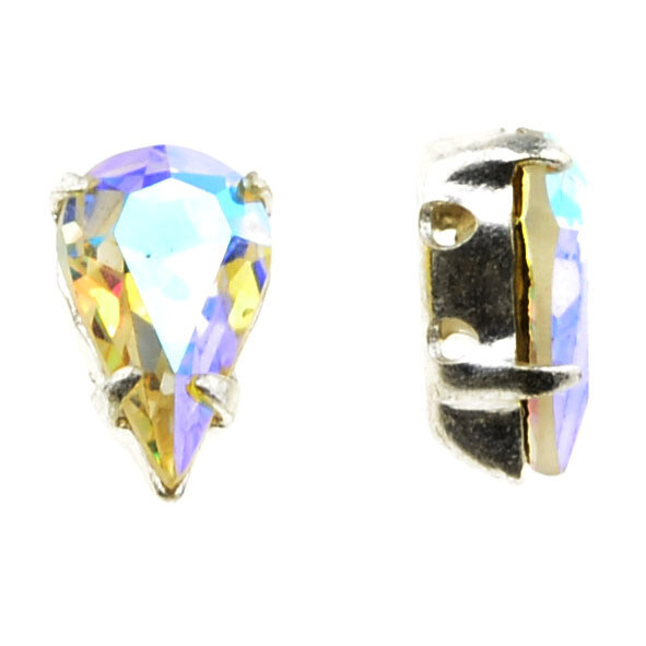 Kristall Glas in der Fassung 12x6mm crystal AB / 2 Stück
