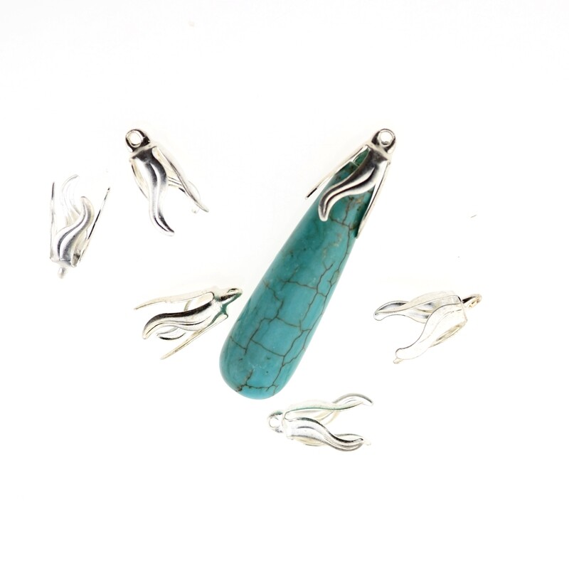 6x Perlenkappe zum Einkleben ca.15x 5mm silberfarben