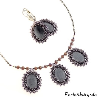 Schmuckset Kette und Ohrringe in lila-grau / Handarbeit