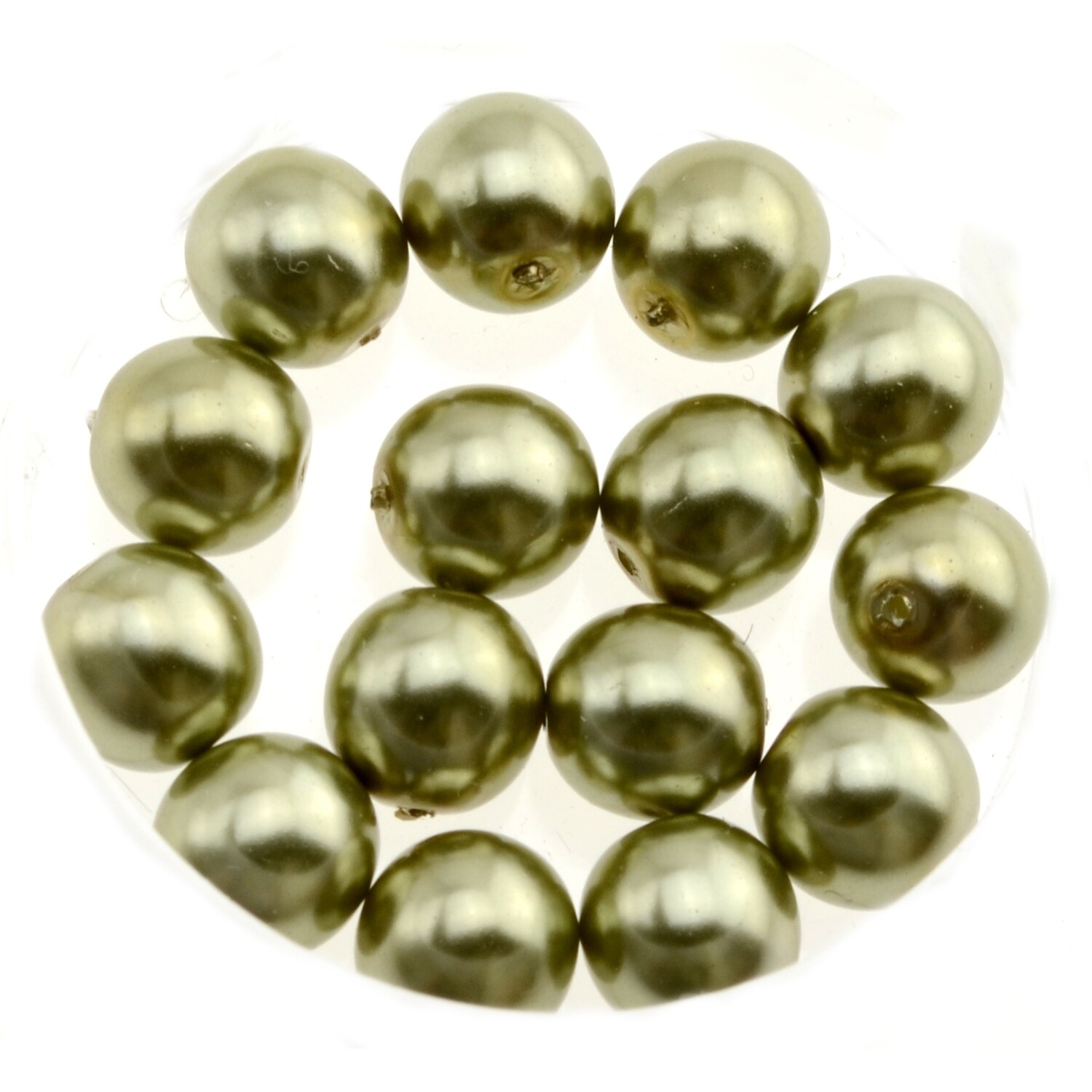 14x Wachsperlen aus Glas oliv 8mm