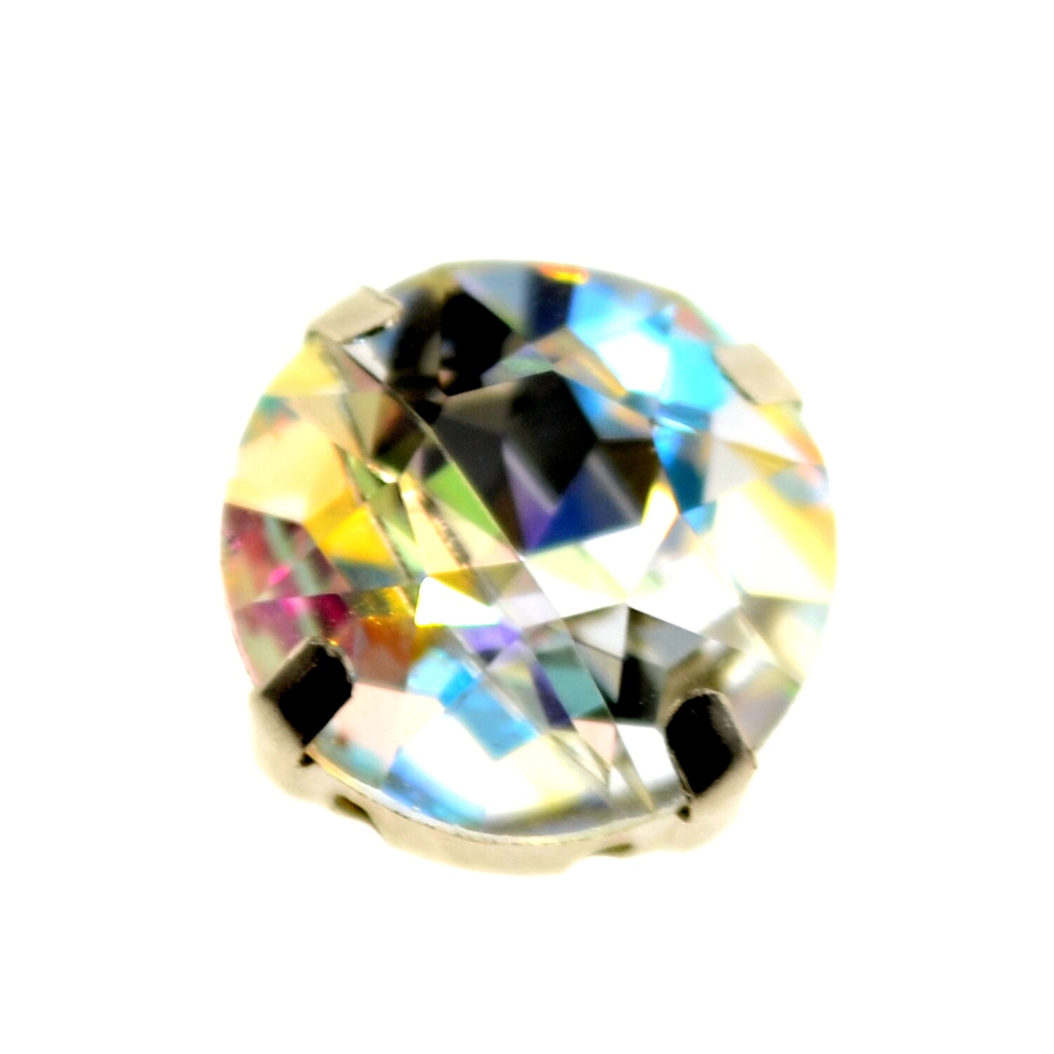 Hochwertige Strassperlen Crystal AB in Fassung aus Edelstahl 12mm zum Aufnähen / 1 Stück