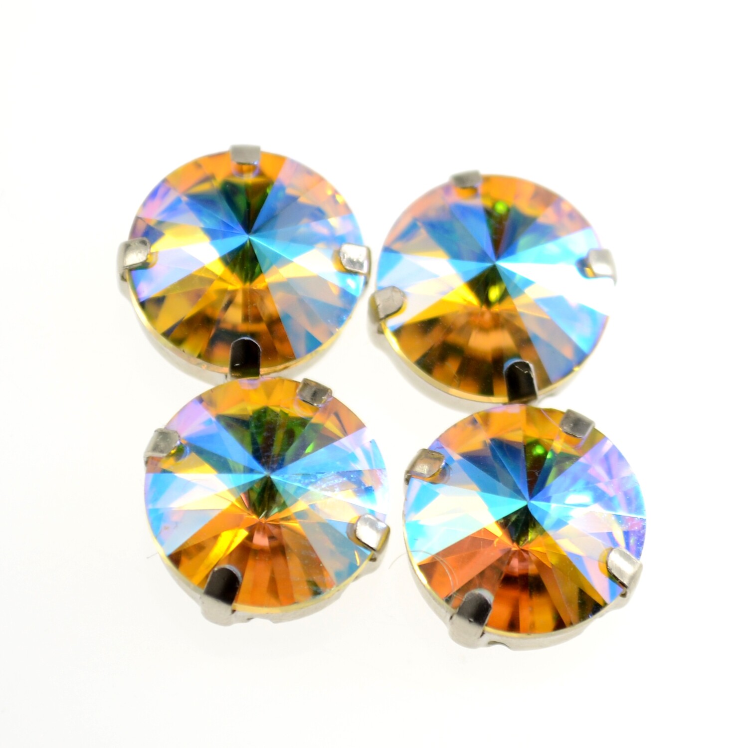 Hochwertige Strassperlen hell topaz in Fassung aus Edelstahl 12mm zum Aufnähen / 1 Stück