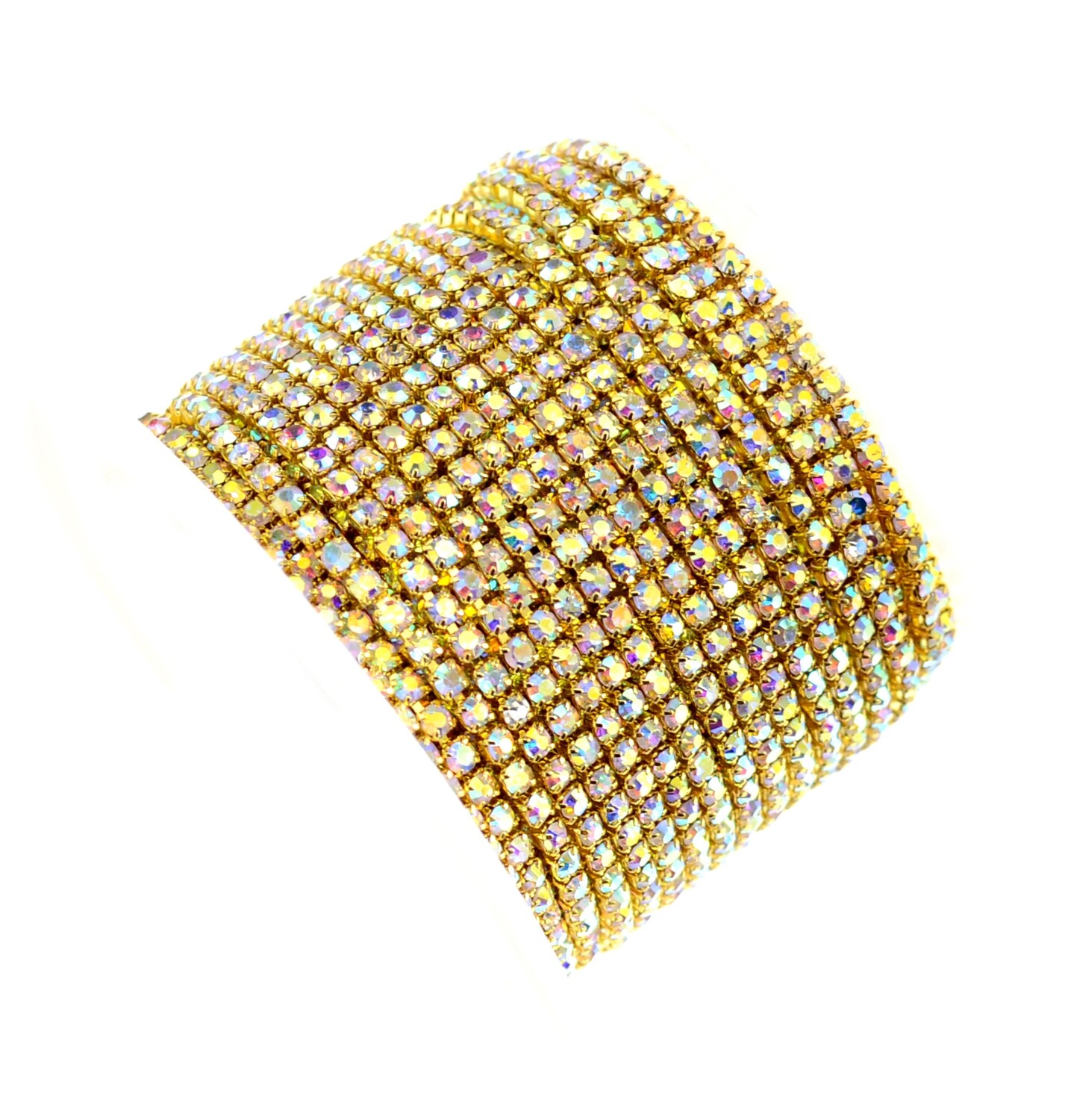 Strasskette - Einreihige Strass-Tassenkette für Schmuckherstellung, Hochwertige Glaskristalle, DIY Funkelnde Strassband in Metallfassung, Straßsteinkette, Strassborte gold crystal AB 3mm / 50cm