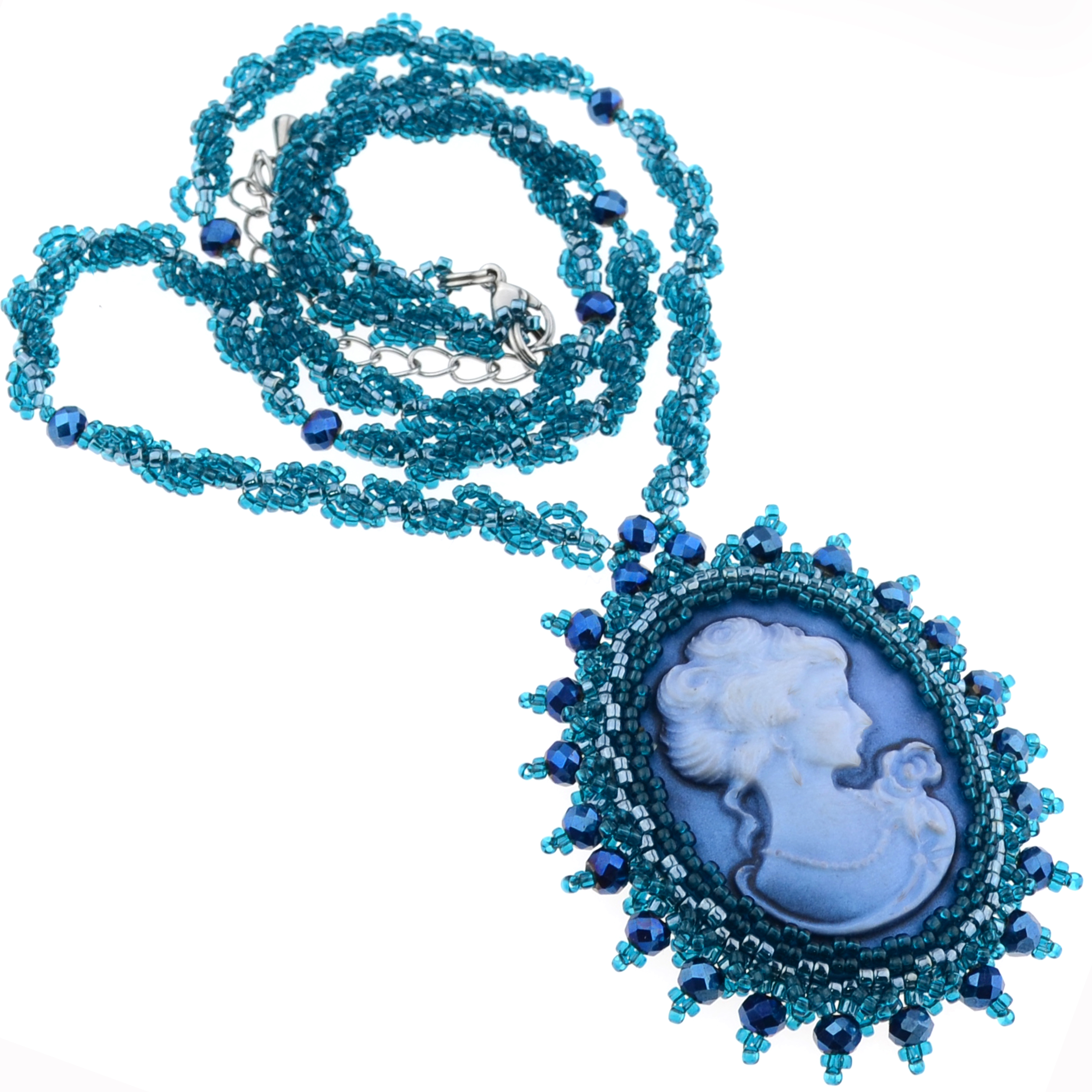  DIY-Schmuckset „Cameo ocean“ – Anhänger mit Cabochon und blauer Perlenfassung