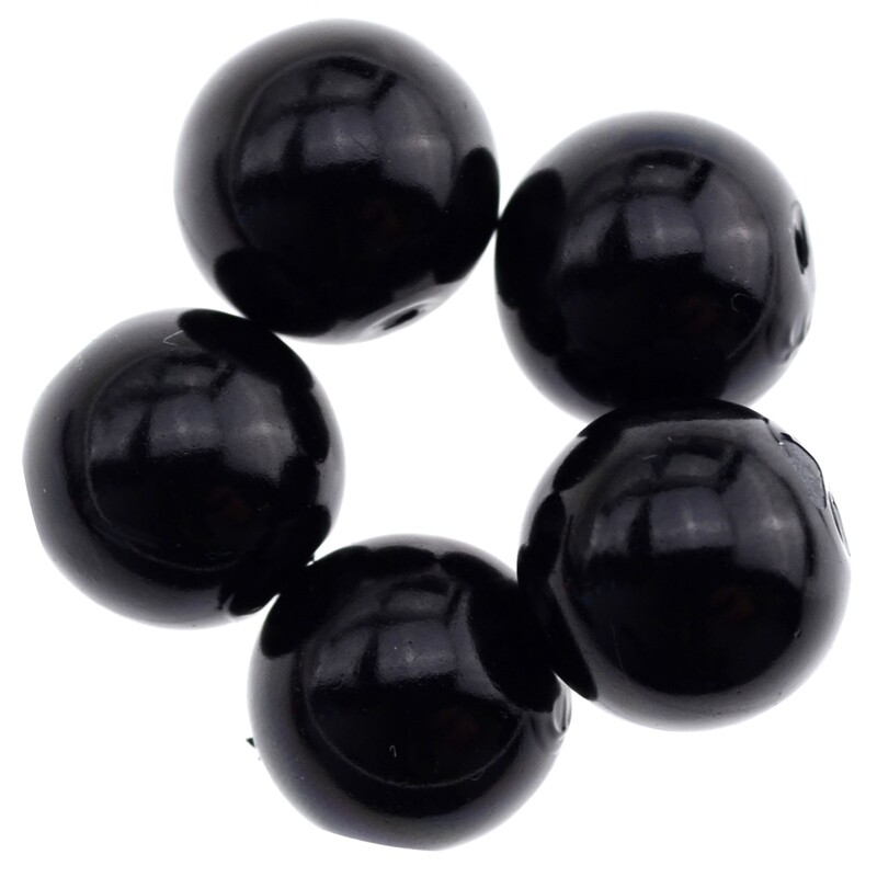 Glaswachsperlen 14mm schwarz / 5 Stück