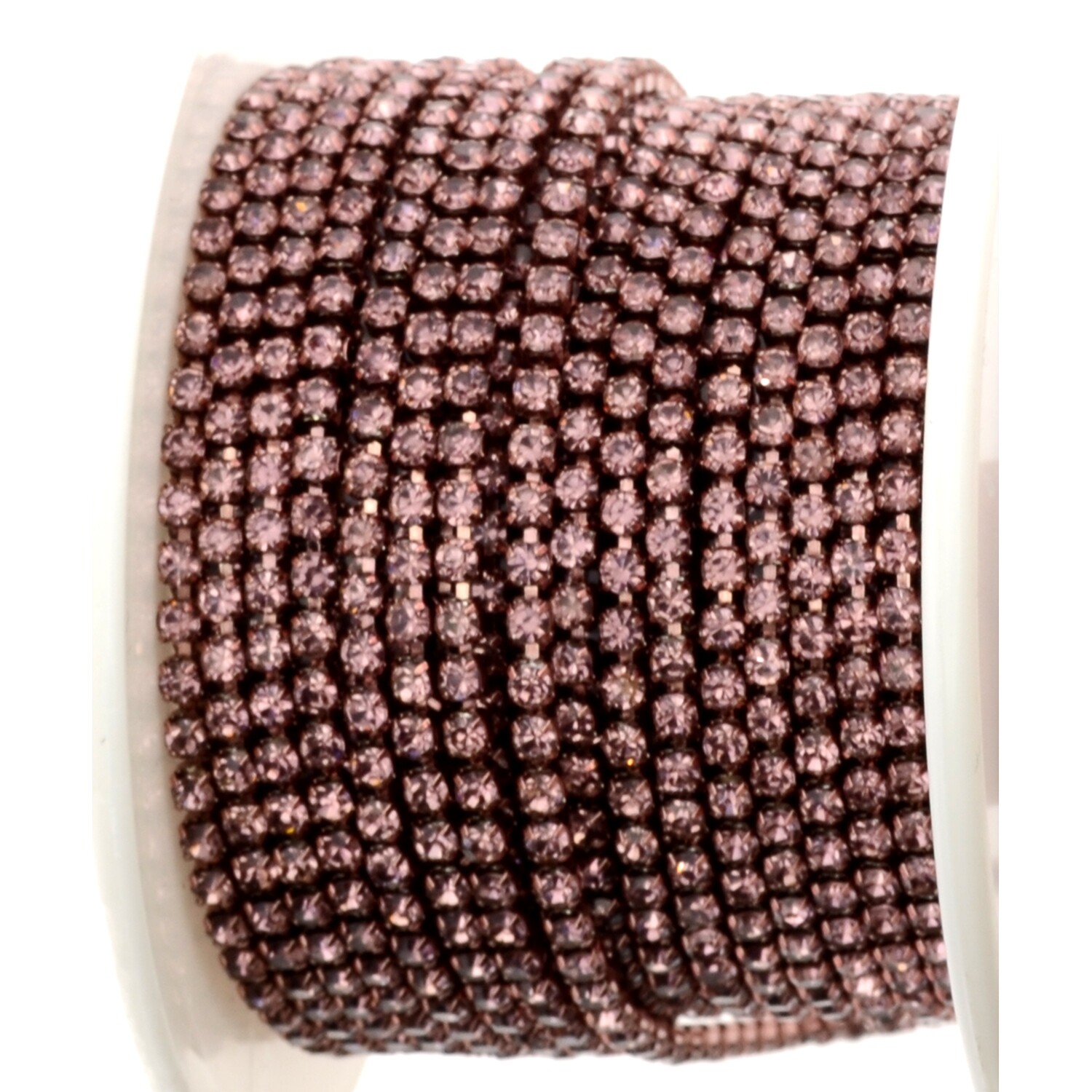 Strasskette - Einreihige Strass-Tassenkette für Schmuckherstellung, Hochwertige Glaskristalle, DIY Funkelnde Accessoire Strassband in Metallfassung, Straßsteinkette, Strassborte flieder 2mm / 50cm