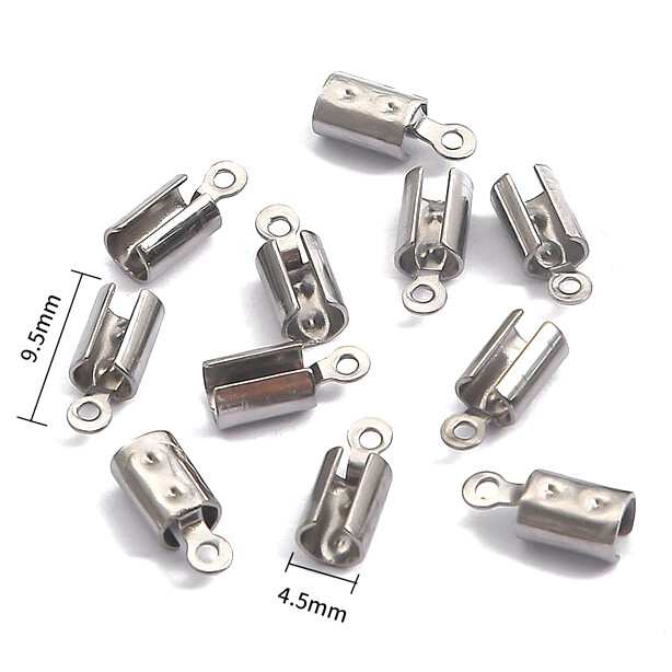 12x Endstücke, Endkappen, Kordelenden aus Edelstahl 4,5x9,5mm