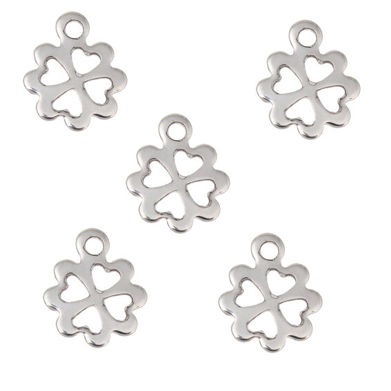 4x Edelstahl Blumenanhänger, verblättriges Kleeblatt 11x13mm