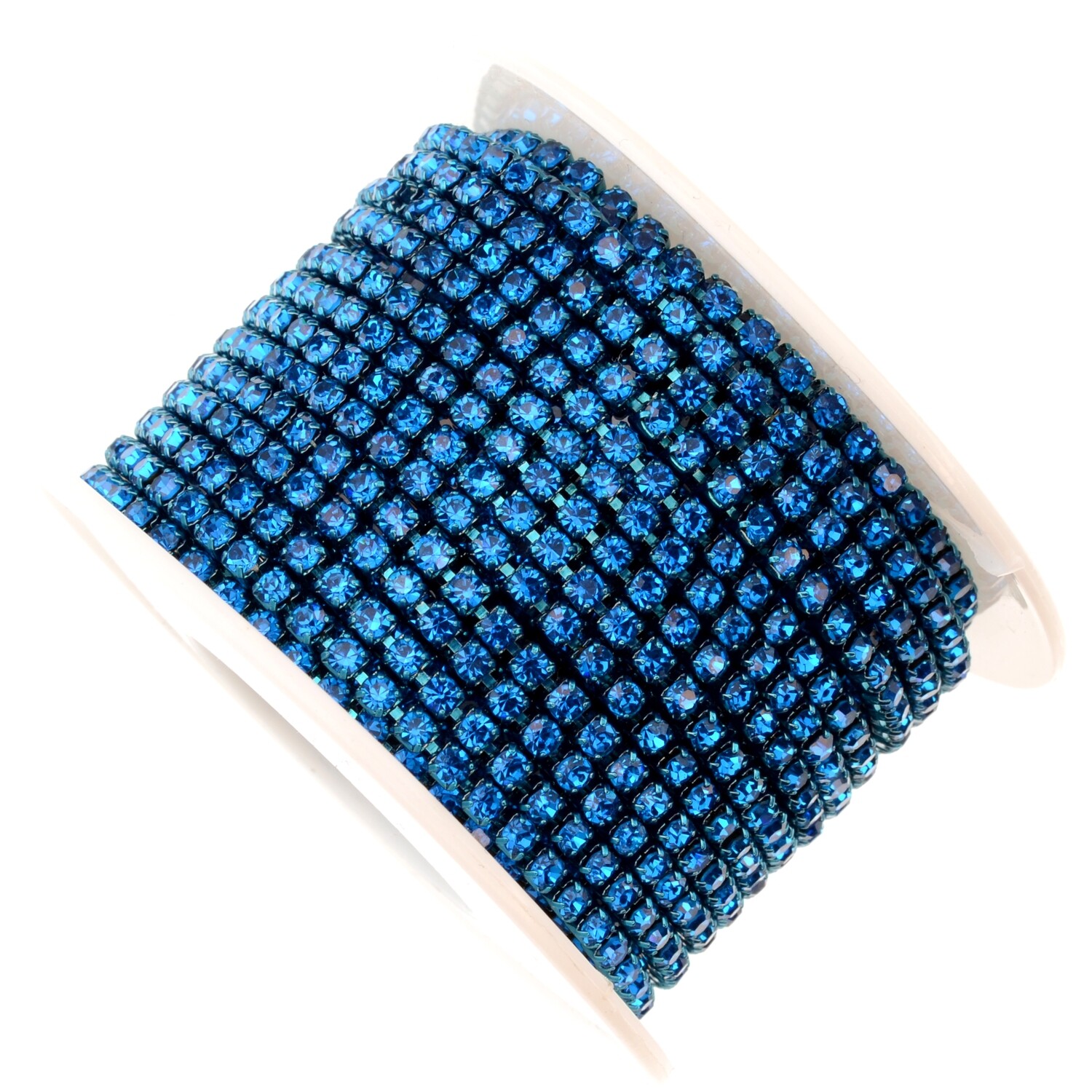 Strasskette - Einreihige Strass-Tassenkette für Schmuckherstellung, Hochwertige Glaskristalle, DIY Funkelnde Accessoire Strassband in Metallfassung, Straßsteinkette, Strassborte blau 2mm / 50cm