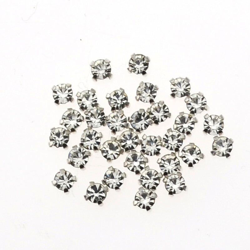 Strassperlen Crystal  in Fassung 4mm zum Aufnähen / 1 Stück