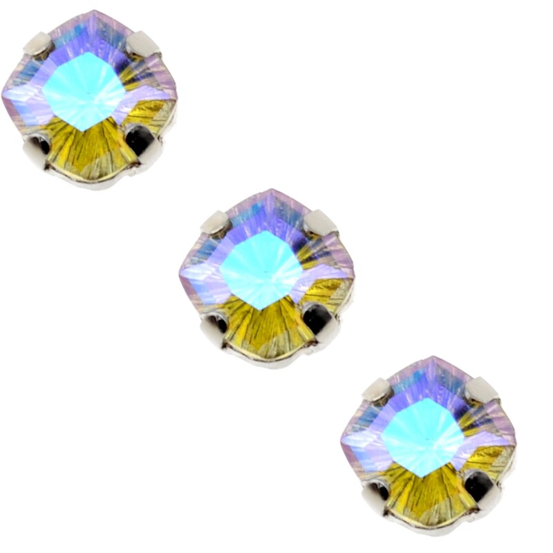 Strassperlen Crystal AB  in der Fassung 8mm zum Aufnähen / 1 Stück