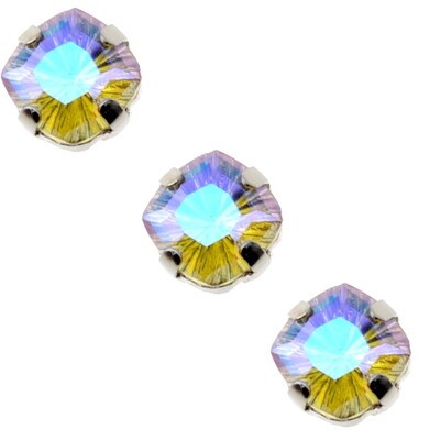 Strassperlen Crystal AB  in der Fassung 8mm zum Aufnähen / 1 Stück