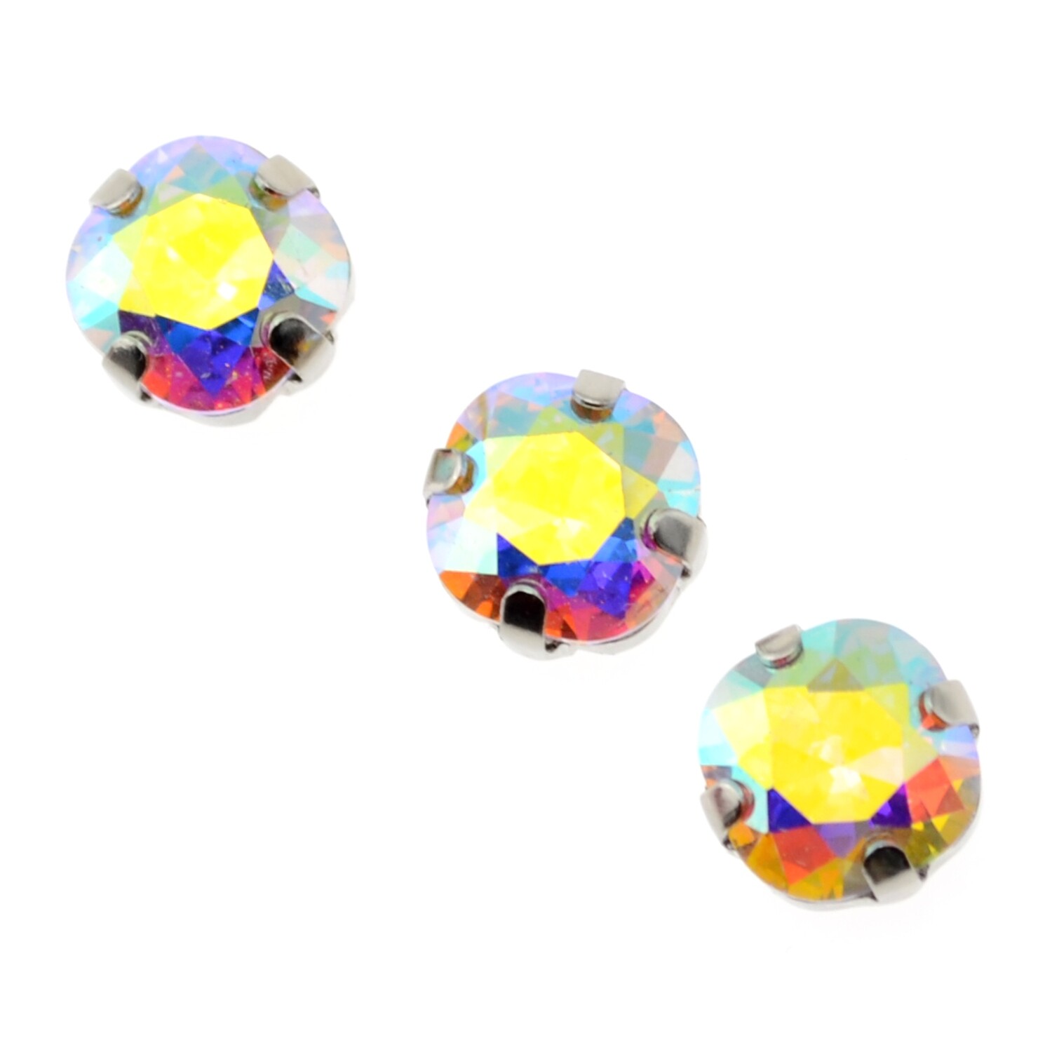 Strassperlen Crystal AB  in der Fassung 8mm zum Aufnähen / 1 Stück