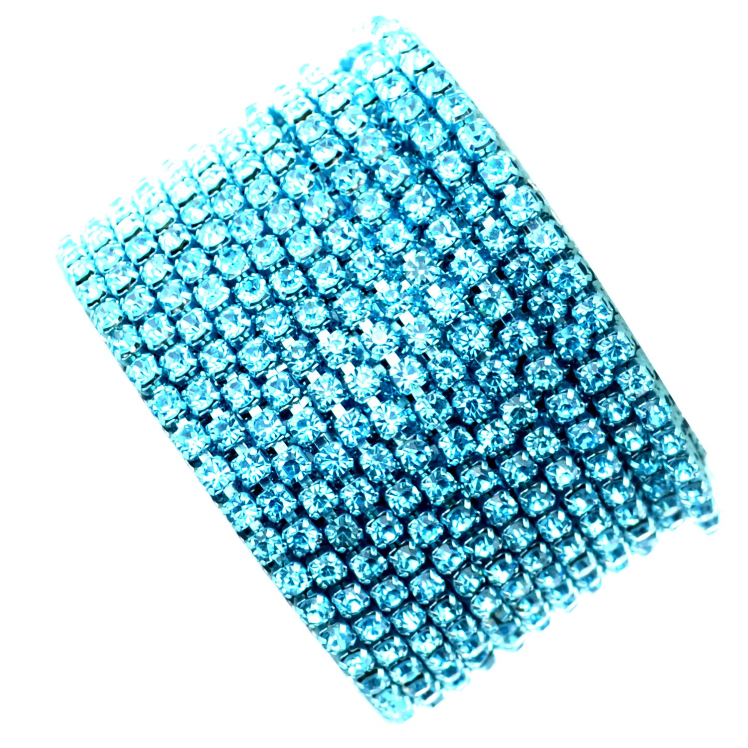 Strasskette - Einreihige Strass-Tassenkette für Schmuckherstellung, Hochwertige Glaskristalle, DIY Funkelnde Accessoire Strassband in Metallfassung, Straßsteinkette, Strassborte blau 3mm / 50cm