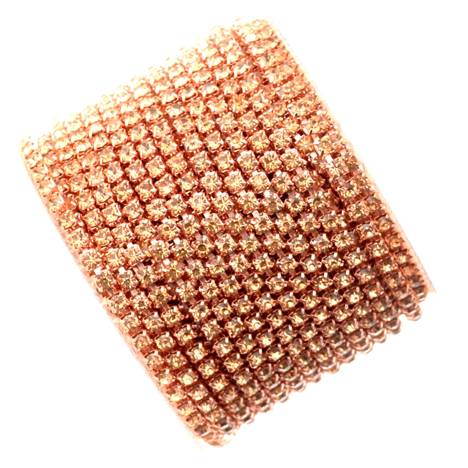 Strasskette - Einreihige Strass-Tassenkette für Schmuckherstellung, Hochwertige Glaskristalle, DIY Funkelnde Accessoire Strassband in Metallfassung, Straßsteinkette, Strassborte kupfer 3mm / 50cm