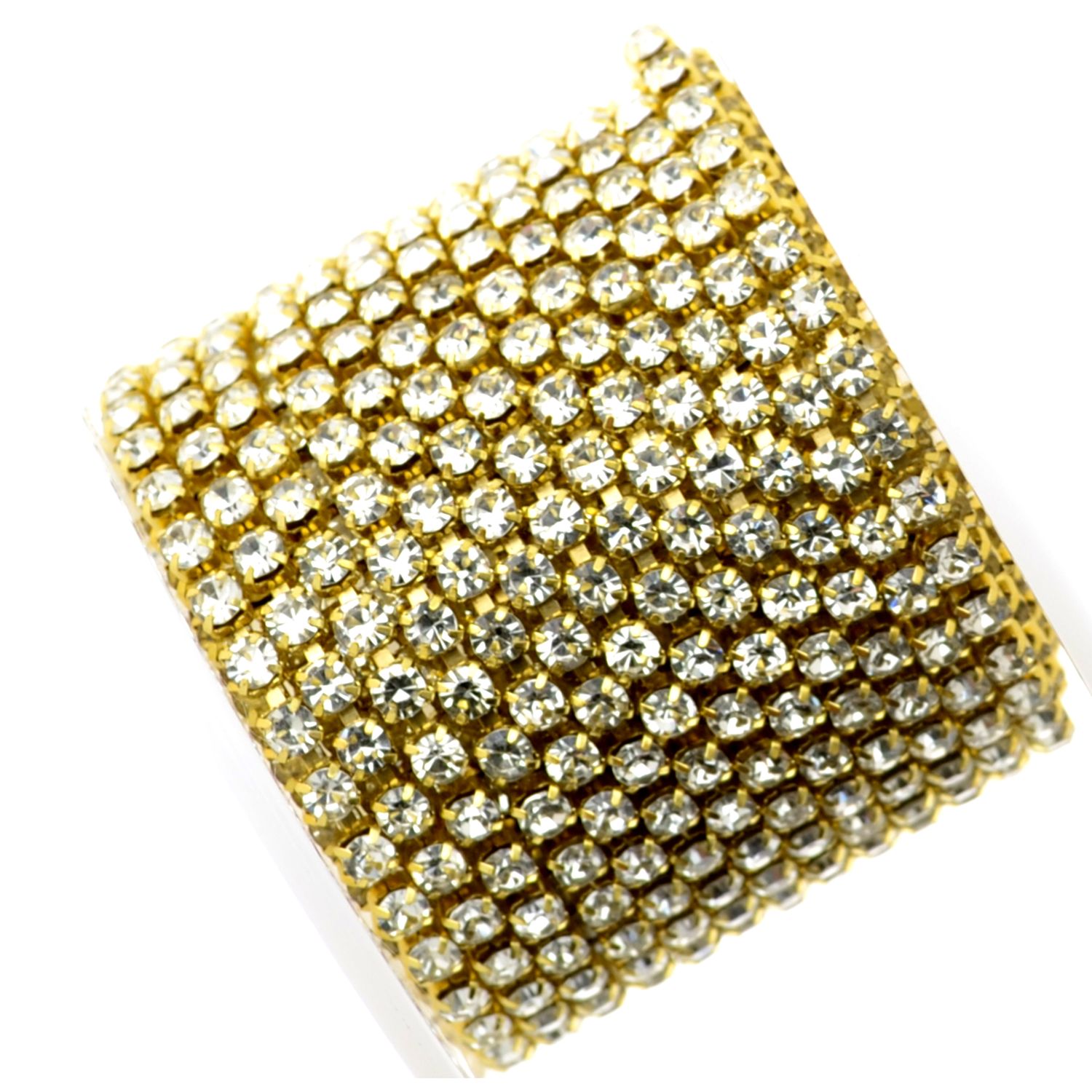 Strasskette - Einreihige Strass-Tassenkette für Schmuckherstellung, Hochwertige Glaskristalle, DIY Funkelnde Accessoire Strassband in Metallfassung, Straßsteinkette, Strassborte gold 3mm / 50cm