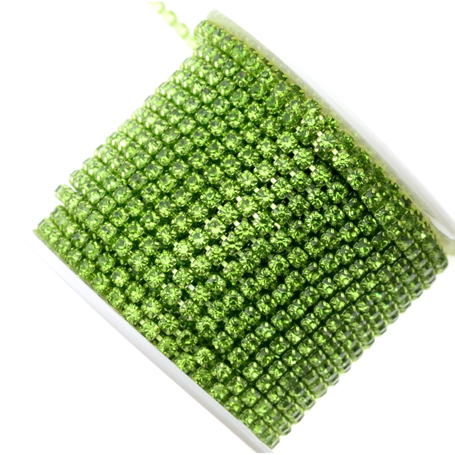 Strasskette - Einreihige Strass-Tassenkette für Schmuckherstellung, Hochwertige Glaskristalle, DIY Funkelnde Accessoire Strassband in Metallfassung, Straßsteinkette, Strassborte grün 2mm / 50cm