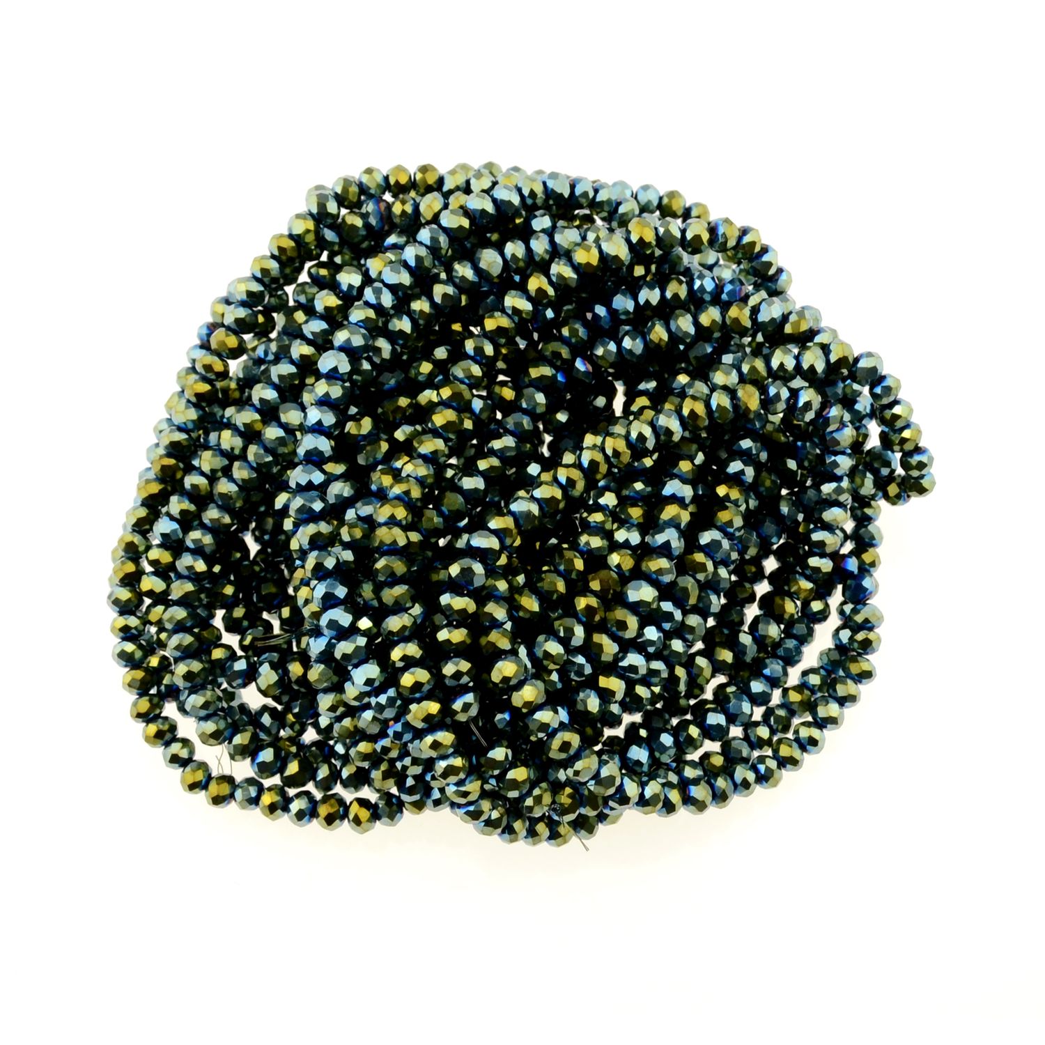 Rondellen Glasperlen 3mm facettiert transparent blau-grün metallic  / 40 Stück