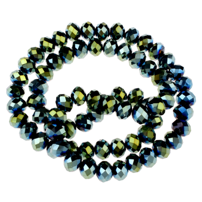 Crystalglas Rondellen blau-grün.AB 6x4mm / 15  Stück