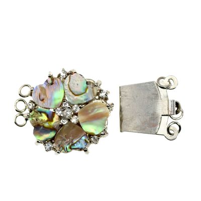 Steckverschluss mit Perlmutt – 3 Ösen für dreireihigen Schmuck, ca. 25 x 30 mm Steckverschluss mit Perlmutt – 3 Ösen für dreireihigen Schmuck, ca. 25 x 30 mm