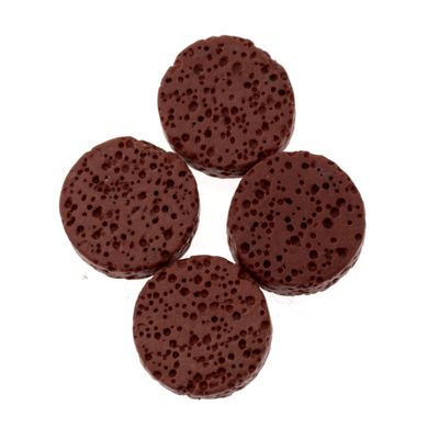 Lava Perlen rot gefärbt rund flach 20mm / 4 Stück