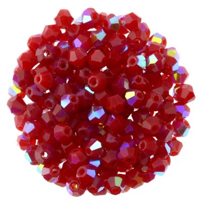 Doppelkegel Kristall Glasperlen 4 mm – 40 Stück | Rubinrot mit AB-Schimmer – DIY Schmuckperlen zum Auffädeln Rubinrote Kristall Glasperlen 4 mm im Doppelkegelschliff mit AB-Effekt – 40 Stück für DIY-Schmuckprojekte