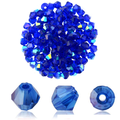 Doppelkegel Kristall Glas Perlen 4mm Capri Blue AB/ 40 Stück Doppelkegel Kristallglasperlen in Capri Blue AB – 4 mm, 40 Stück