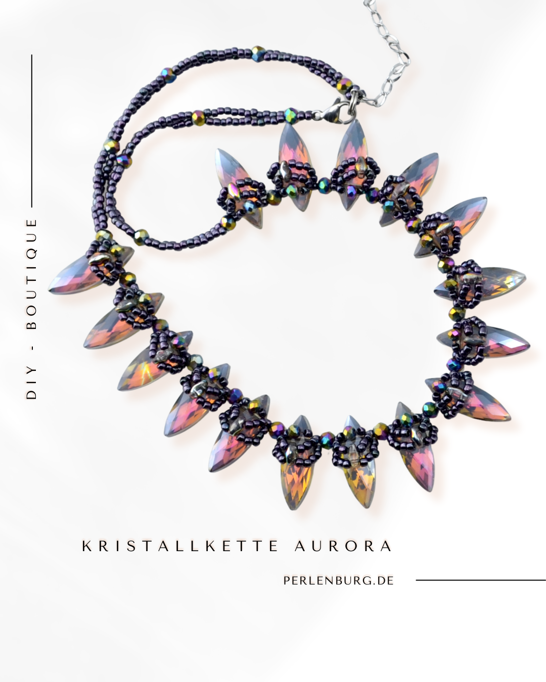 DIY-Schmuckset „Aurora“ – Kristallkette mit irisierenden Glasperlen und dunklen Rocailles