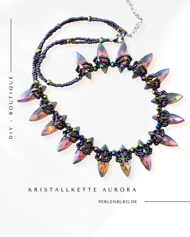 DIY-Schmuckset „Aurora“ – Kristallkette mit irisierenden Glasperlen und dunklen Rocailles