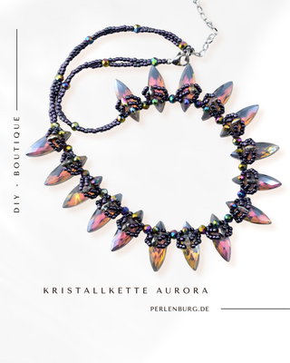 DIY-Schmuckset „Aurora“ – Kristallkette mit irisierenden Glasperlen und dunklen Rocailles