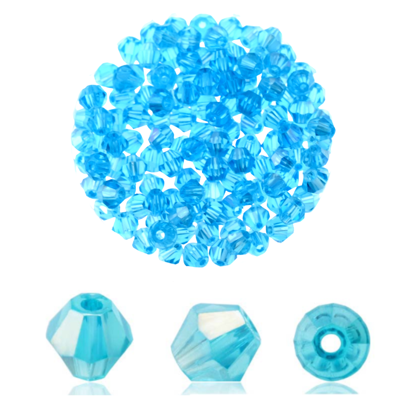 Doppelkegel-Kristallglasperlen – Himmelblau, 4 mm I 40 Stück Himmelblaue Kristallglasperlen im Bicone-Schliff, 4 mm – 40 Stück für DIY-Schmuck