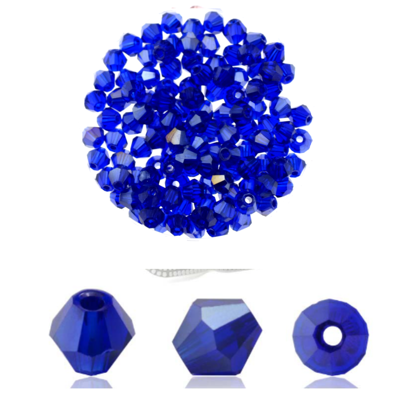 Doppelkegel-Kristallglasperlen – Tiefblau, 4 mm I 40 Stück Doppelkegel-Kristallglasperlen – Tiefblau, 4 mm I 40 Stück