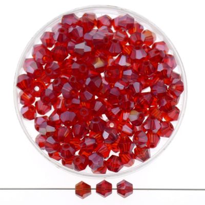 Doppelkegel Kristall Glasperlen 4 mm – 40 Stück | Rubinrot mit Schimmer – DIY Schmuckperlen zum Auffädeln Rubinrote Kristallglasperlen im Doppelkegel-Schliff, 4 mm – 40 Stück für DIY-Schmuckdesigns